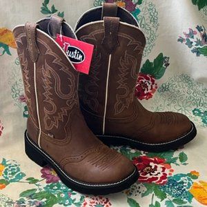 Justin Western Cowboy Boots Brown Round Toe 9.5 NWT